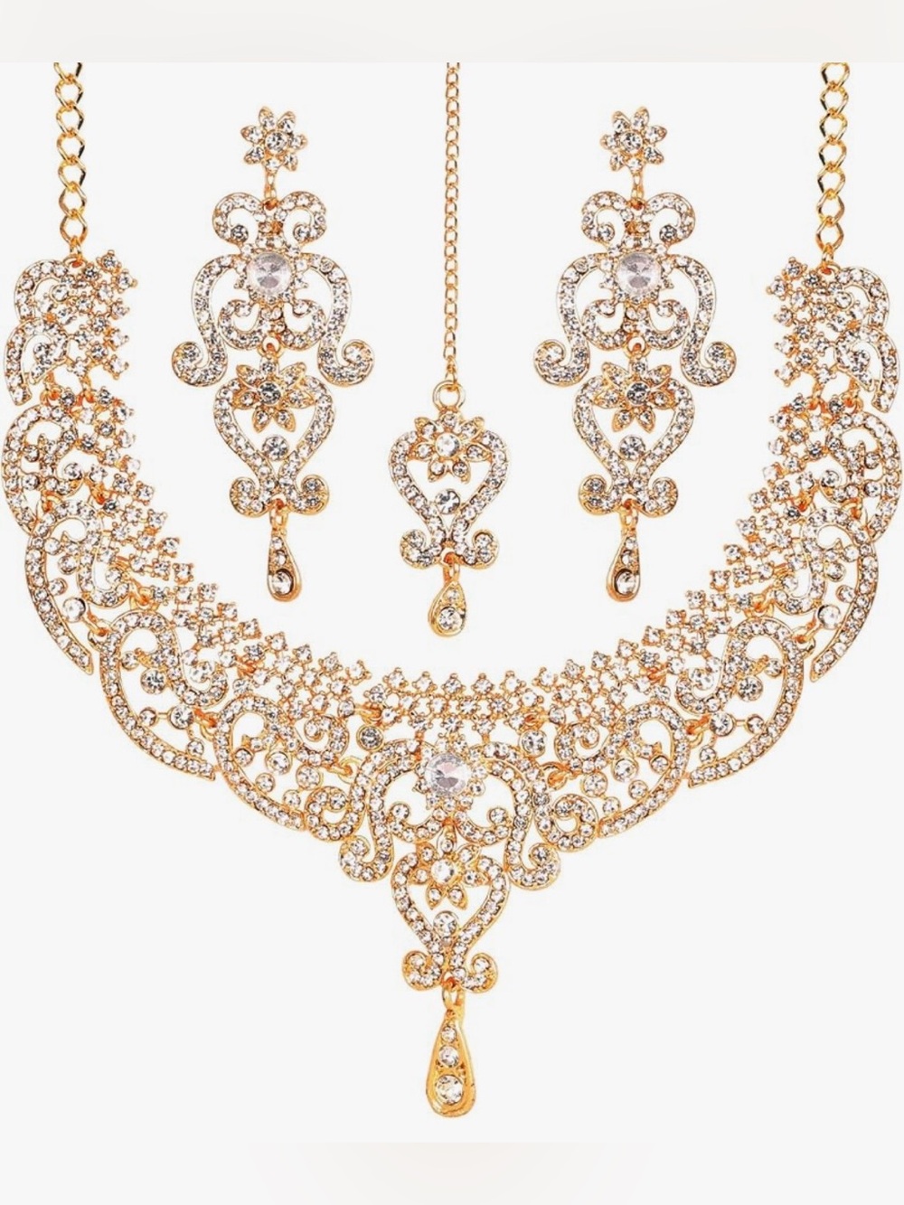 Touchstone Gold Tone Austrian Crystal Indian Jewelry 3 Piece Set
